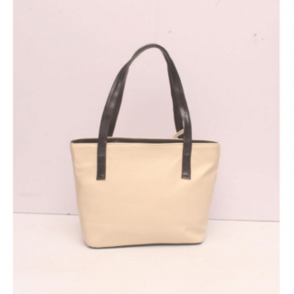 Off White Faux Leather Tote Handbag with Zipper Compartments and Shoulder Strap Price in Pakistan | LAPTAB