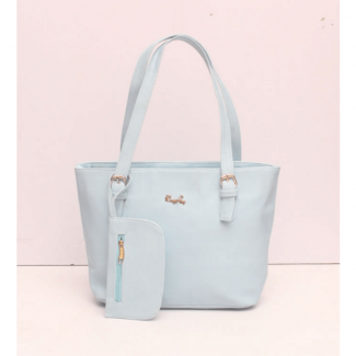 Sky Blue Faux Leather Tote Handbag with Zipper Compartments and Shoulder Strap Price in Pakistan | LAPTAB