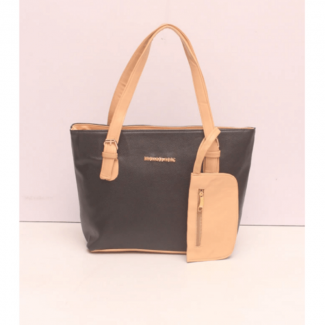 Tote Style Black Faux Leather Handbag with Zipper Compartments and Shoulder Strap Price in Pakistan | LAPTAB