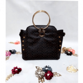Gold Handle Cookie Brown Leather Handbag