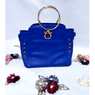 Gold Handle Blue Leather Handbag