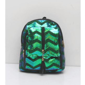 Stylish Green Glittered Faux Leather Backpack with Flap and Front Pockets Price in Pakistan | LAPTAB