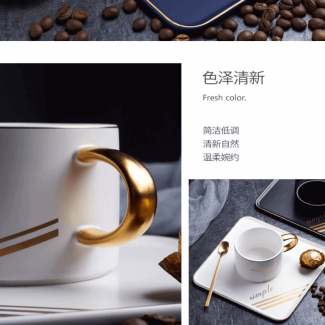 Luxurious Ceramic Coffee Mug and Saucer Set with Spoon, Eco-Friendly Porcelain Price in Pakistan | LAPTAB