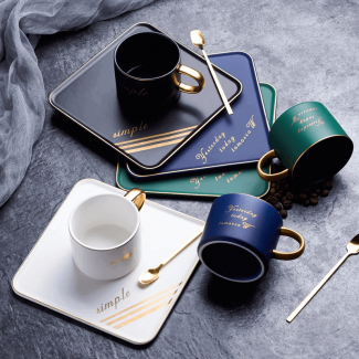 Luxurious Ceramic Coffee Mug and Saucer Set with Spoon, Eco-Friendly Porcelain Price in Pakistan | LAPTAB