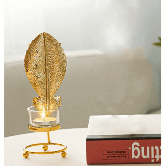 Gold Leaves Metal Candlestick Holder Wrought Iron Nordic Style for Home Decor Price in Pakistan | LAPTAB