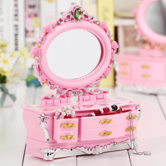 Creative Music Makeup Box with Drawer, Mirror, Compartments, and Jewelry Storage Price in Pakistan | LAPTAB