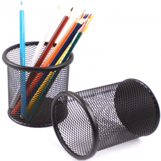 2Pc Black Metal Mesh Pen Holder Set, Anti-Rust Office Desk Organizer, 3.4