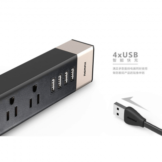 REMAX Ming Series Power Socket with 3 Sockets, 4 USB Ports, 1.8m Cable, Child Safety Price in Pakistan | LAPTAB