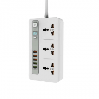 ASPOR EU LCD IQ Power Socket A503 with 3 Sockets, 5 USB Ports, 2A Fast Charging, 200cm Cable Price in Pakistan | LAPTAB