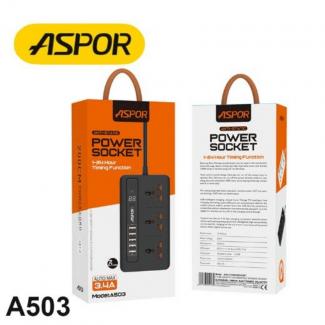 ASPOR EU LCD IQ Power Socket A503 with 3 Sockets, 5 USB Ports, 2A Fast Charging, 200cm Cable Price in Pakistan | LAPTAB