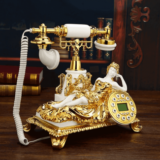 Vintage Golden Landline Corded Retro Telephone with Caller ID, Clock, and Callback Features Price in Pakistan | LAPTAB