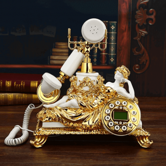 Vintage Golden Landline Corded Retro Telephone with Caller ID, Clock, and Callback Features Price in Pakistan | LAPTAB