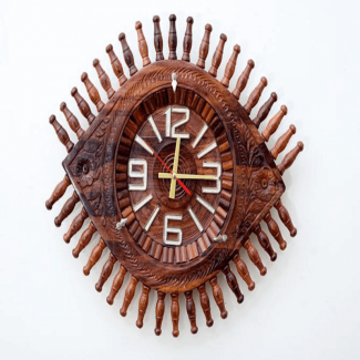 WOODEN CLOCK 14 INCH EYE STYLE - Handcrafted Sheesham Wood Wall Clock with Glass Cover Price in Pakistan | LAPTAB