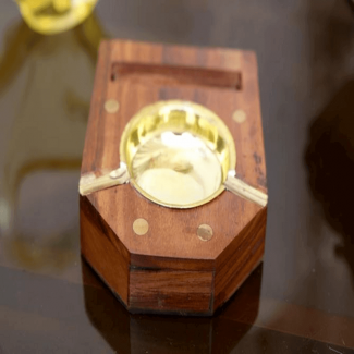 Sheesham Wood Ash Tray with Brass Calligraphic Engraving for Office or Home Decor Price in Pakistan | LAPTAB