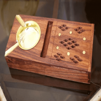 Sheesham Wood Ash Tray with Brass Engraving and Large Sticky Notes Pocket Price in Pakistan | LAPTAB
