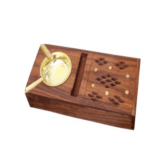 Sheesham Wood Ash Tray with Brass Engraving and Large Sticky Notes Pocket Price in Pakistan | LAPTAB