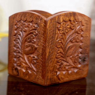 Wooden Round Pen Holder with Brass Engraving, Black Sheesham Coat, Office Organizer Price in Pakistan | LAPTAB