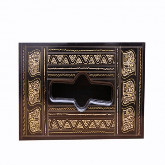 Tissue Box with Golden Lacquer Work and Calligraphy, Natural Wood Color, Elegant Design Price in Pakistan | LAPTAB