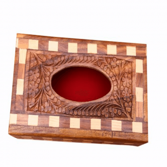 Sheesham Wood Tissue Box with Netting and Engraving, Natural Finish for Home or Office Price in Pakistan | LAPTAB
