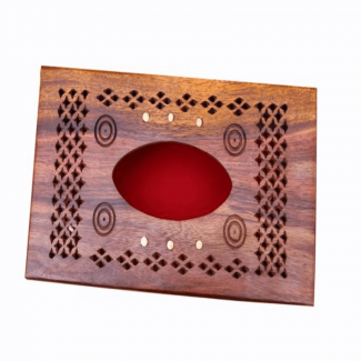Sheesham Wood Tissue Box with Netting and Engraving, Natural Finish, Elegant Design Price in Pakistan | LAPTAB