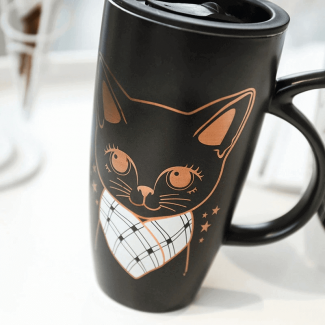 640ml Handmade Cat Ceramic Mug with Tail Handle and Plastic Lid for Coffee Price in Pakistan | LAPTAB