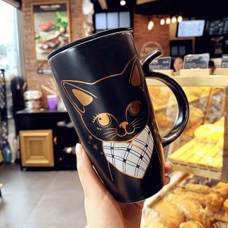 640ml Handmade Cat Ceramic Mug with Tail Handle and Plastic Lid for Coffee Price in Pakistan | LAPTAB