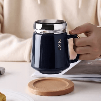 430ml Nordic Ceramic Coffee Cup with Mirror Lid, Thermos Function, Compact Design Price in Pakistan | LAPTAB