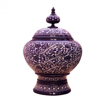 Candy Jar Wooden Blue Pottery Style