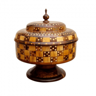 Handmade Wooden Hotpot with Brass and Copper Engraving, Steel Lined Interior for Chapattis and Rice