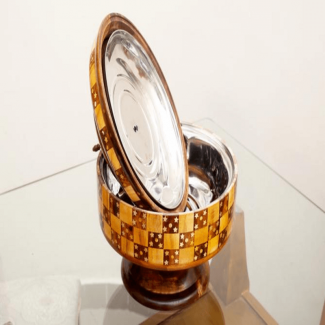 Handmade Wooden Hotpot with Brass and Copper Engraving, Steel Lined Interior for Chapattis and Rice Price in Pakistan | LAPTAB