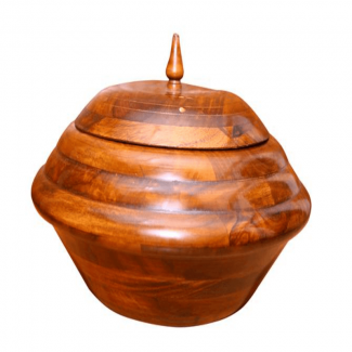 HOTPOT SIMPLE Handmade Wooden Hotpot with Brass and Copper Engraved Lid for Chapattis and Nans
