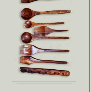 7-Piece Handmade Sheesham Wood Cooking Spoon Set with Hanger and Engraved Designs Price in Pakistan | LAPTAB