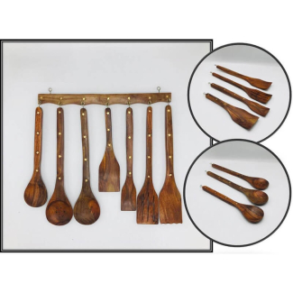 7-Piece Handmade Sheesham Wood Cooking Spoon Set with Hanger and Engraved Designs Price in Pakistan | LAPTAB