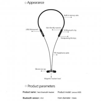Lenovo HE05 Neckband Wireless Headphones with 12-Hour Battery, Bluetooth 5.0, IPX5 Waterproof Price in Pakistan | LAPTAB