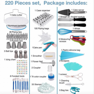 220 pcs Cake Decorating Tool Set with Non-Slip Turntable and 48 Nozzles for Baking Price in Pakistan | LAPTAB