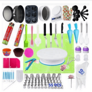 220 pcs Cake Decorating Tool Set with Non-Slip Turntable and 48 Nozzles for Baking Price in Pakistan | LAPTAB