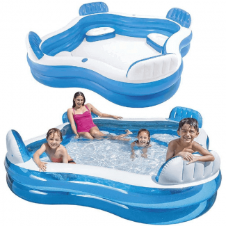 Inflatable Family Pool with 4 Backrest Seats and Cup Holders, Includes Repair Patch Price in Pakistan | LAPTAB