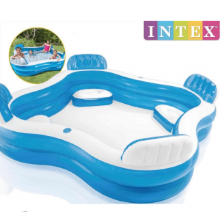 Inflatable Family Pool with 4 Backrest Seats and Cup Holders, Includes Repair Patch Price in Pakistan | LAPTAB