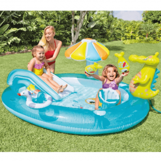 Inflatable Family Swimming Pool with Crocodile Slide, Mushroom Shade, and Toys Price in Pakistan | LAPTAB