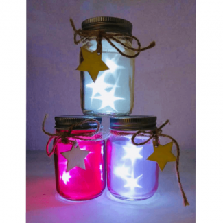 Star Mini LED Jar with Mini LED Stars, 3-Inch Battery Operated Light, Blue/Pink/Sky