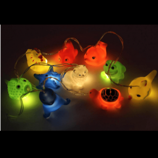 Cute Rubber Animal Fairy Lights for Kids Room, Warm White, Indoor/Outdoor Use