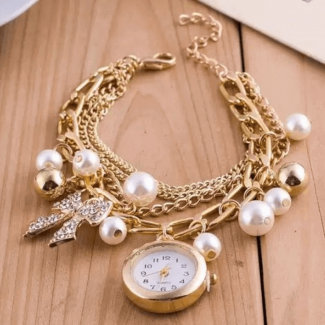 Luxury Pearls Women's Wrist Watch Bracelet, Adjustable Multi-Color Alloy Design Price in Pakistan | LAPTAB