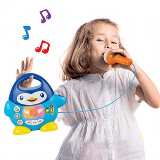 Penguin Karaoke Microphone Toy with LED Lights, Melodies, and Sound Effects for Kids