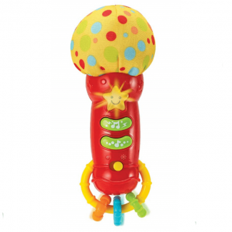 Baby Rock Star Microphone Toy with Light-Up Button, Melodies, and Rattle Rings for Ages 3 Months+