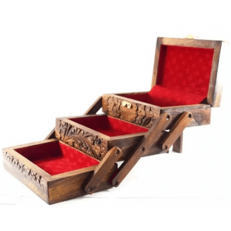 Hand Made Wood 3 Step Trolley Jewelry Box