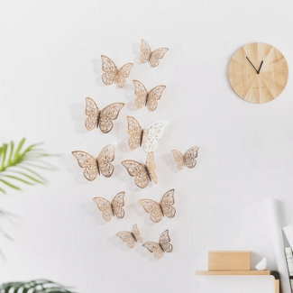 Pack of 12 3D Wall Stickers Hollow Butterfly