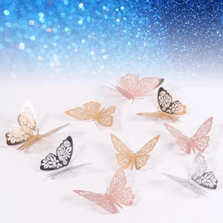 Pack of 12 Gold Colored 3D Hollow Butterfly Wall Stickers, Easy to Install Price in Pakistan | LAPTAB