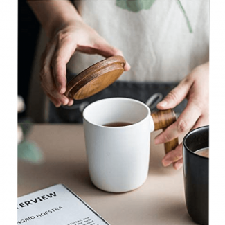 Ceramic Coffee Mug with Wooden Lid and Handle, 12 Ounces, Durable for Hot and Cold Drinks Price in Pakistan | LAPTAB