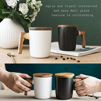 Ceramic Coffee Mug with Wooden Lid and Handle, 12 Ounces, Durable for Hot and Cold Drinks Price in Pakistan | LAPTAB