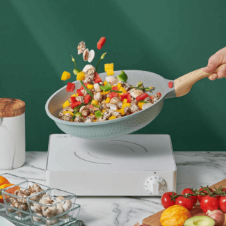 Nonstick Frying Pan with Wooden Handle, 5-Layer Aluminum, Temperature Control Strip, Compatible with Gas and Induction Stoves Price in Pakistan | LAPTAB